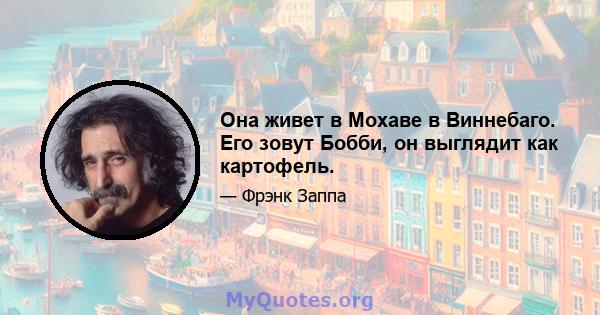 Она живет в Мохаве в Виннебаго. Его зовут Бобби, он выглядит как картофель.