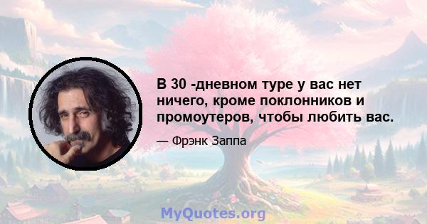 В 30 -дневном туре у вас нет ничего, кроме поклонников и промоутеров, чтобы любить вас.