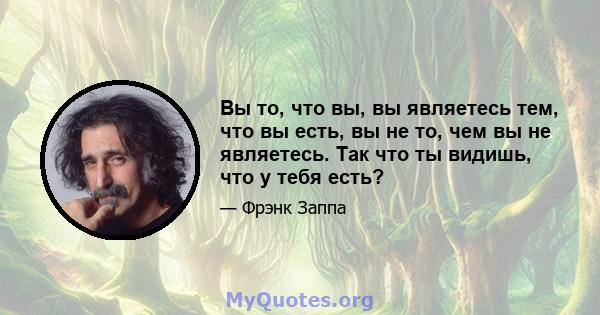 Вы то, что вы, вы являетесь тем, что вы есть, вы не то, чем вы не являетесь. Так что ты видишь, что у тебя есть?