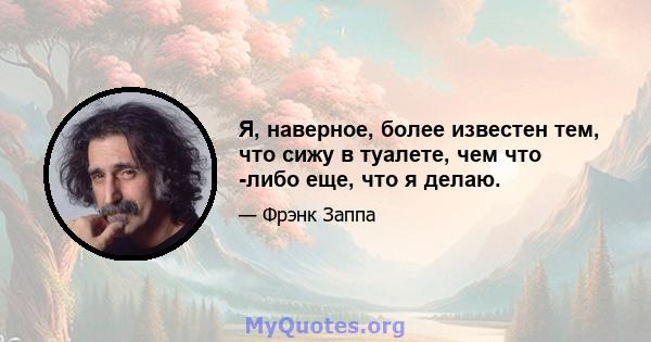 Я, наверное, более известен тем, что сижу в туалете, чем что -либо еще, что я делаю.