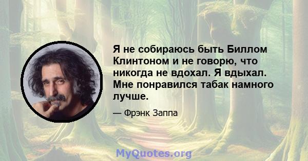 Я не собираюсь быть Биллом Клинтоном и не говорю, что никогда не вдохал. Я вдыхал. Мне понравился табак намного лучше.