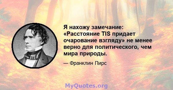 Я нахожу замечание: «Расстояние TIS придает очарование взгляду» не менее верно для политического, чем мира природы.