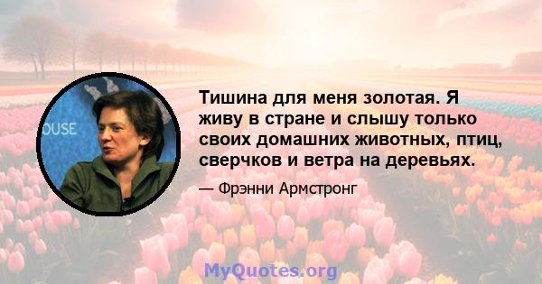 Тишина для меня золотая. Я живу в стране и слышу только своих домашних животных, птиц, сверчков и ветра на деревьях.