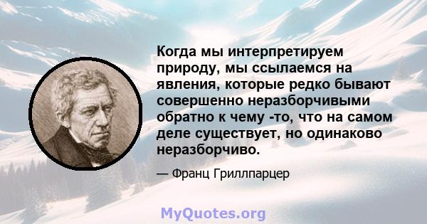 Когда мы интерпретируем природу, мы ссылаемся на явления, которые редко бывают совершенно неразборчивыми обратно к чему -то, что на самом деле существует, но одинаково неразборчиво.