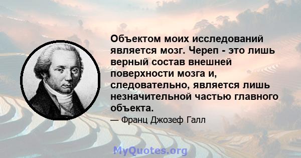 Объектом моих исследований является мозг. Череп - это лишь верный состав внешней поверхности мозга и, следовательно, является лишь незначительной частью главного объекта.