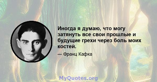 Иногда я думаю, что могу затянуть все свои прошлые и будущие грехи через боль моих костей.