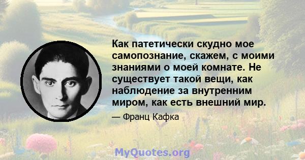 Как патетически скудно мое самопознание, скажем, с моими знаниями о моей комнате. Не существует такой вещи, как наблюдение за внутренним миром, как есть внешний мир.