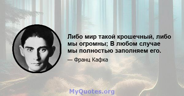 Либо мир такой крошечный, либо мы огромны; В любом случае мы полностью заполняем его.