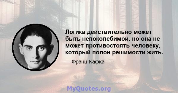 Логика действительно может быть непоколебимой, но она не может противостоять человеку, который полон решимости жить.