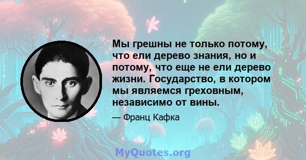 Мы грешны не только потому, что ели дерево знания, но и потому, что еще не ели дерево жизни. Государство, в котором мы являемся греховным, независимо от вины.