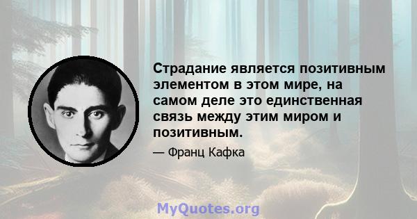 Страдание является позитивным элементом в этом мире, на самом деле это единственная связь между этим миром и позитивным.