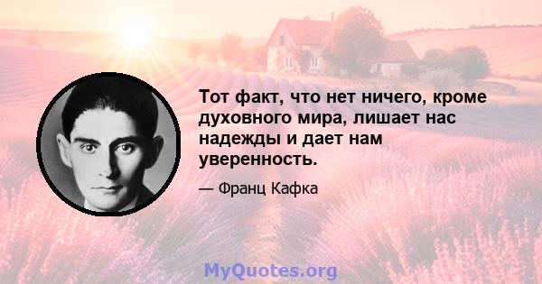 Тот факт, что нет ничего, кроме духовного мира, лишает нас надежды и дает нам уверенность.