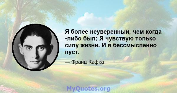 Я более неуверенный, чем когда -либо был; Я чувствую только силу жизни. И я бессмысленно пуст.