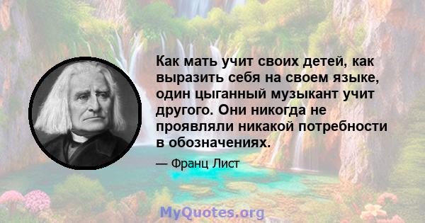 Как мать учит своих детей, как выразить себя на своем языке, один цыганный музыкант учит другого. Они никогда не проявляли никакой потребности в обозначениях.