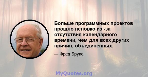 Больше программных проектов прошло неловко из -за отсутствия календарного времени, чем для всех других причин, объединенных.