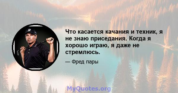 Что касается качания и техник, я не знаю приседания. Когда я хорошо играю, я даже не стремлюсь.