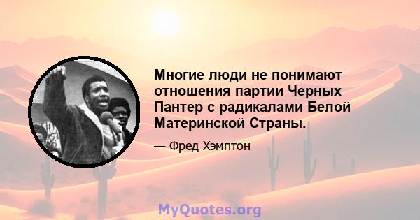 Многие люди не понимают отношения партии Черных Пантер с радикалами Белой Материнской Страны.