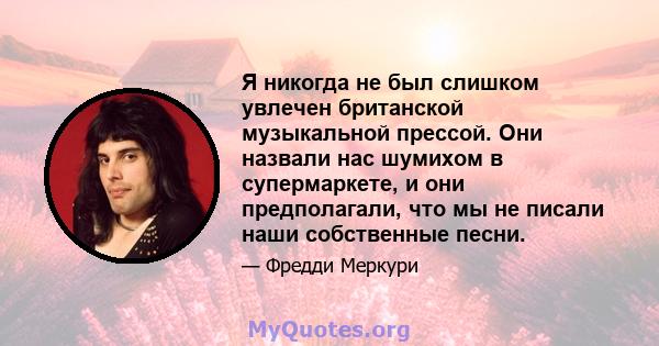 Я никогда не был слишком увлечен британской музыкальной прессой. Они назвали нас шумихом в супермаркете, и они предполагали, что мы не писали наши собственные песни.