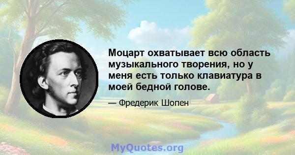 Моцарт охватывает всю область музыкального творения, но у меня есть только клавиатура в моей бедной голове.