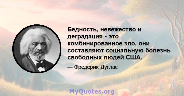 Бедность, невежество и деградация - это комбинированное зло, они составляют социальную болезнь свободных людей США.