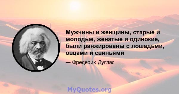 Мужчины и женщины, старые и молодые, женатые и одинокие, были ранжированы с лошадьми, овцами и свиньями