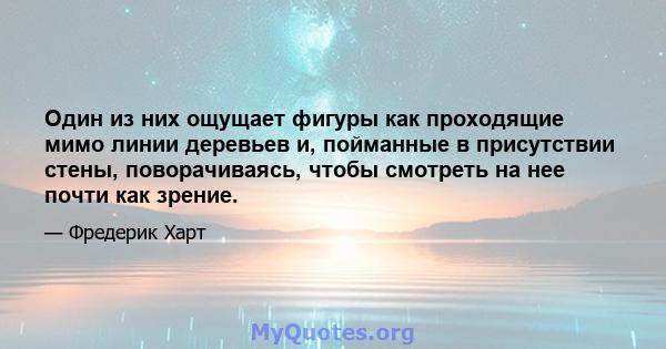 Один из них ощущает фигуры как проходящие мимо линии деревьев и, пойманные в присутствии стены, поворачиваясь, чтобы смотреть на нее почти как зрение.