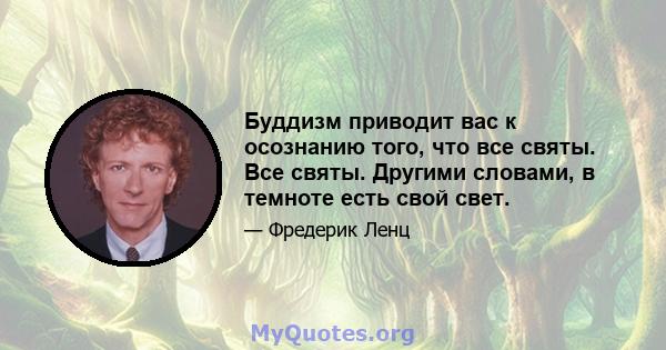 Буддизм приводит вас к осознанию того, что все святы. Все святы. Другими словами, в темноте есть свой свет.