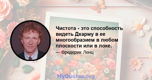 Чистота - это способность видеть Дхарму в ее многообразием в любом плоскости или в локе.