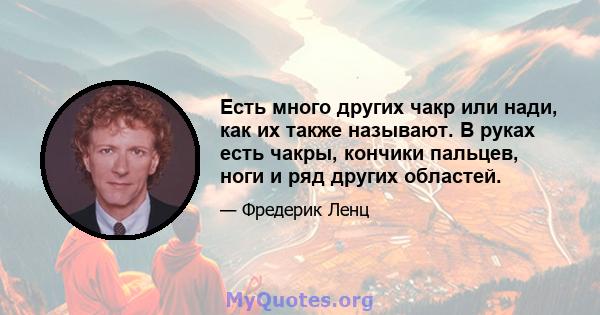 Есть много других чакр или нади, как их также называют. В руках есть чакры, кончики пальцев, ноги и ряд других областей.