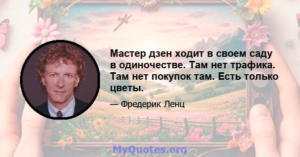 Мастер дзен ходит в своем саду в одиночестве. Там нет трафика. Там нет покупок там. Есть только цветы.