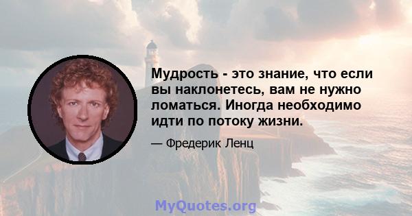 Мудрость - это знание, что если вы наклонетесь, вам не нужно ломаться. Иногда необходимо идти по потоку жизни.