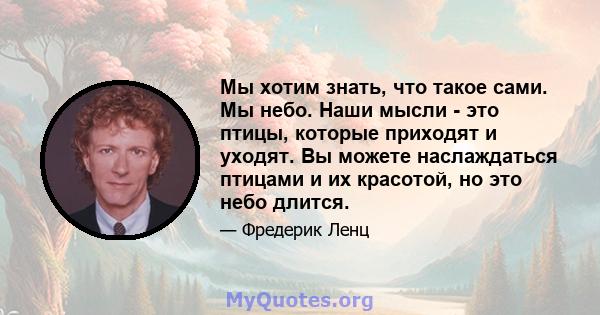 Мы хотим знать, что такое сами. Мы небо. Наши мысли - это птицы, которые приходят и уходят. Вы можете наслаждаться птицами и их красотой, но это небо длится.