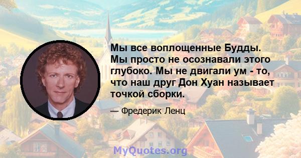 Мы все воплощенные Будды. Мы просто не осознавали этого глубоко. Мы не двигали ум - то, что наш друг Дон Хуан называет точкой сборки.