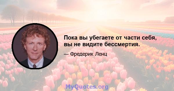 Пока вы убегаете от части себя, вы не видите бессмертия.