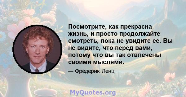 Посмотрите, как прекрасна жизнь, и просто продолжайте смотреть, пока не увидите ее. Вы не видите, что перед вами, потому что вы так отвлечены своими мыслями.