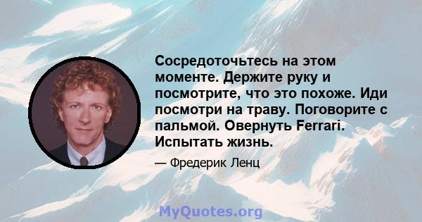 Сосредоточьтесь на этом моменте. Держите руку и посмотрите, что это похоже. Иди посмотри на траву. Поговорите с пальмой. Овернуть Ferrari. Испытать жизнь.