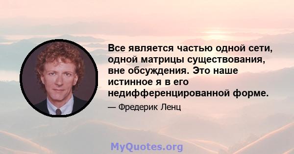 Все является частью одной сети, одной матрицы существования, вне обсуждения. Это наше истинное я в его недифференцированной форме.