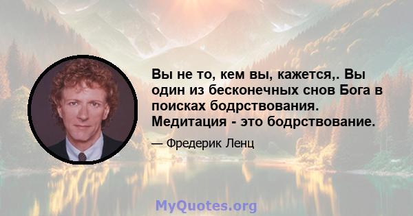 Вы не то, кем вы, кажется,. Вы один из бесконечных снов Бога в поисках бодрствования. Медитация - это бодрствование.