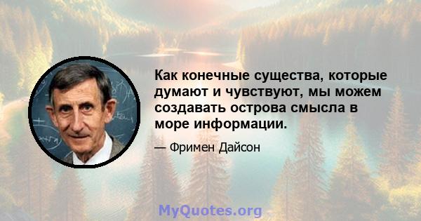 Как конечные существа, которые думают и чувствуют, мы можем создавать острова смысла в море информации.