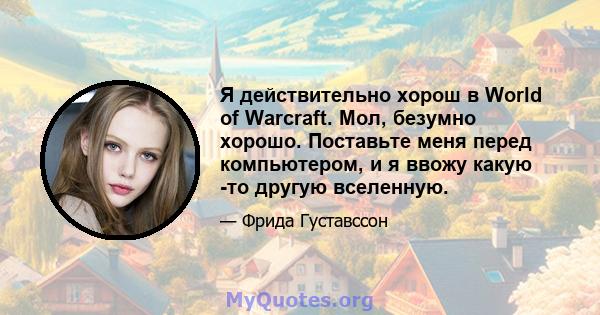 Я действительно хорош в World of Warcraft. Мол, безумно хорошо. Поставьте меня перед компьютером, и я ввожу какую -то другую вселенную.