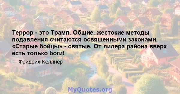 Террор - это Трамп. Общие, жестокие методы подавления считаются освященными законами. «Старые бойцы» - святые. От лидера района вверх есть только боги!