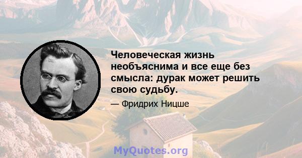 Человеческая жизнь необъяснима и все еще без смысла: дурак может решить свою судьбу.