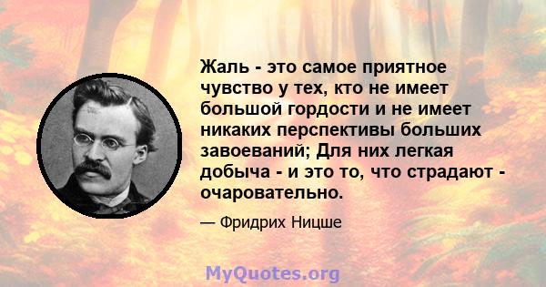 Жаль - это самое приятное чувство у тех, кто не имеет большой гордости и не имеет никаких перспективы больших завоеваний; Для них легкая добыча - и это то, что страдают - очаровательно.