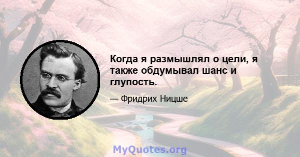 Когда я размышлял о цели, я также обдумывал шанс и глупость.