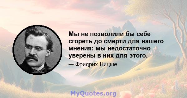 Мы не позволили бы себе сгореть до смерти для нашего мнения: мы недостаточно уверены в них для этого.