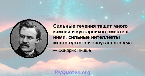 Сильные течения тащит много камней и кустарников вместе с ними, сильные интеллекты много густого и запутанного ума.