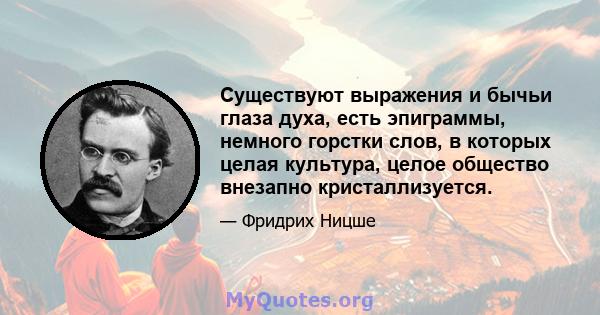 Существуют выражения и бычьи глаза духа, есть эпиграммы, немного горстки слов, в которых целая культура, целое общество внезапно кристаллизуется.