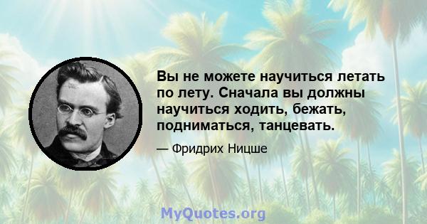 Вы не можете научиться летать по лету. Сначала вы должны научиться ходить, бежать, подниматься, танцевать.