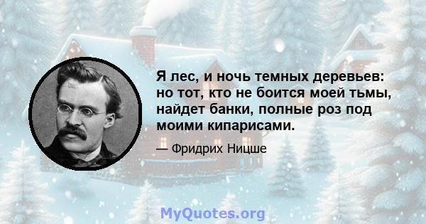 Я лес, и ночь темных деревьев: но тот, кто не боится моей тьмы, найдет банки, полные роз под моими кипарисами.