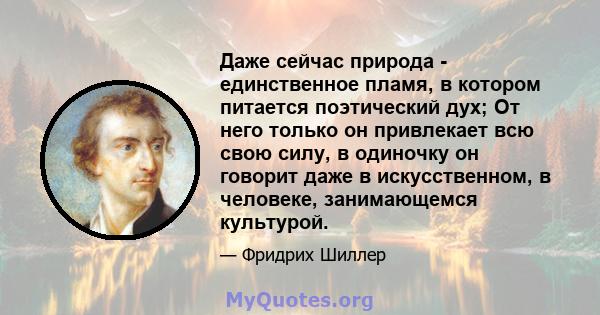 Даже сейчас природа - единственное пламя, в котором питается поэтический дух; От него только он привлекает всю свою силу, в одиночку он говорит даже в искусственном, в человеке, занимающемся культурой.